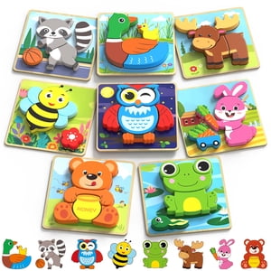 LotFancy Animal Wooden Puzzles, 8-Pack for Toddlers