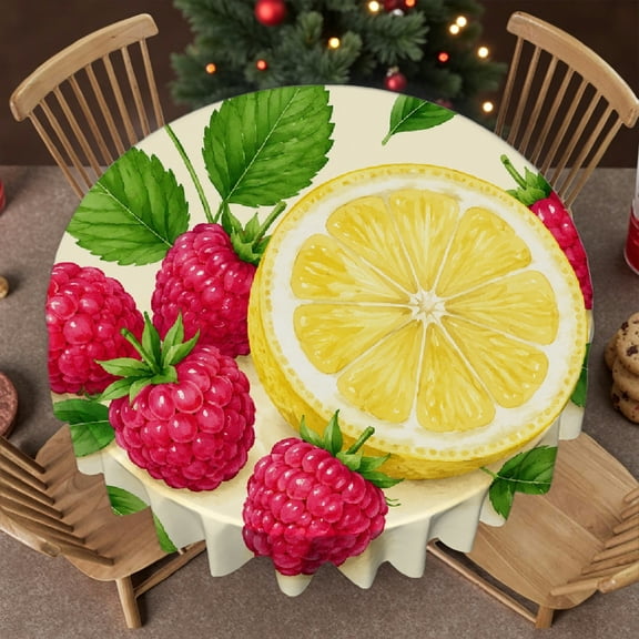 RKSupls 60 Inch Raspberries And Lemon Slice Round Tablecloth, Kitchen Accessories - Festive Round Table Setting  Soft, Wedding, Party, Holiday, Home Dining