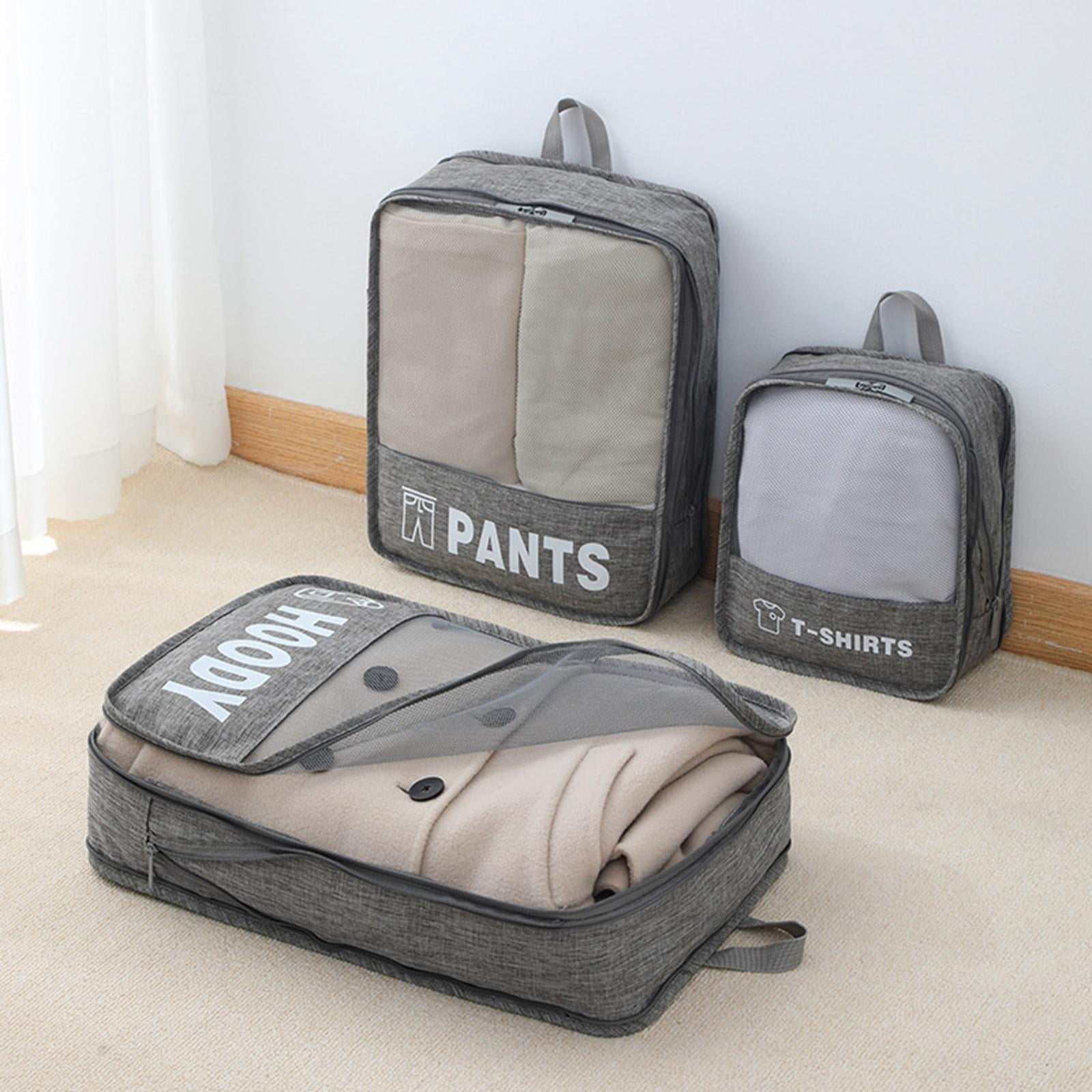 Nishiyuenyi 3 Pieces Compression Packing Cubes Expandable Travel Organizer Dustproof Luggage Grey