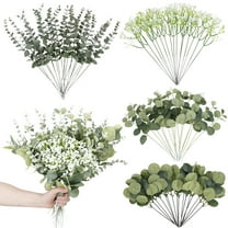 Armscye 75 Pcs Mixed Artificial Eucalyptus Stems, Faux Eucalyptus Leaves Greenery Stems Bulk with Gypsophila Artificial Flowers for Wedding DIY Bouquets Floral Arrangement Home Decor
