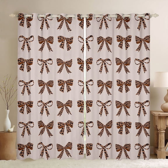 Manfei Brown Bowtie Blackout Curtains,Fashion Bowknot Window Curtains Pack of 2 (38x45 Each)