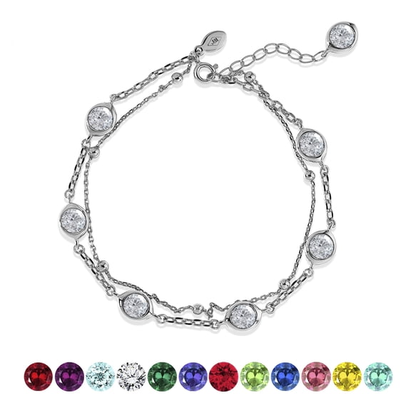 JeenMata 3.5 Carat April Birthstone Double Layer Bracelet - in White Gold Plating for Women