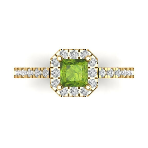 Clara Pucci 14K Yellow Gold 0.89ct Peridot Halo Ring for Women