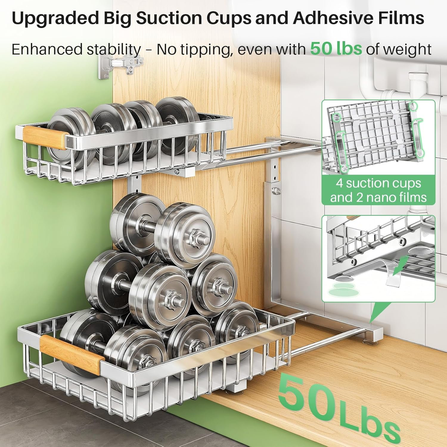 Under Sink Organizer, 2 Packs 2 Tier Under Sink Organizers and Storage, Slide out Pull out Cabinet Organizer Shelf, Metal Sliding Drawer for Kitchen Bathroom Pantry Cabinet Closet Organization Rack