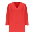 thumbnail image 3 of AVTOIFY Summer Womens Blouses Dressy Casual, Women's Summer Solid Color Quarter Sleeve Temperament V-neck Pullover Top Red M, 3 of 6