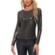 thumbnail image 1 of BLUSA BRILLANTE PARA MUJER INSPIRE CHIC, MANGA LARGA, CUELLO REDONDO, AJUSTE REGULAR, BLUSA DE NOCHE BRILLANTE XS Plata Oscura, 1 of 6