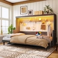 thumbnail image 2 of Full Size Murphy Bed with a desk, USB Charging Station,LED Lights,Dark Gray, 2 of 22