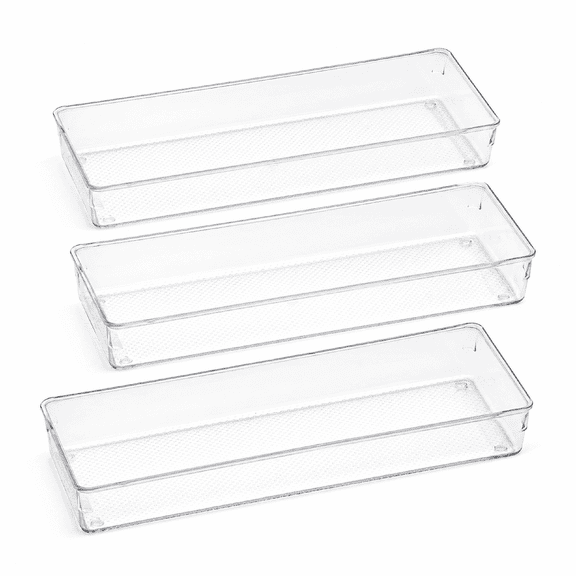 Clear Drawer Organizer Trays, 3-Pack 15x6 in PET Plastic for Kitchen & Bathroom