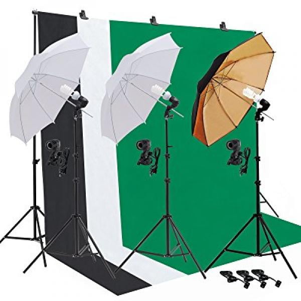 Auauna Photo Photography Umbrella Lighting Kit Studio Light Bulb Muslin