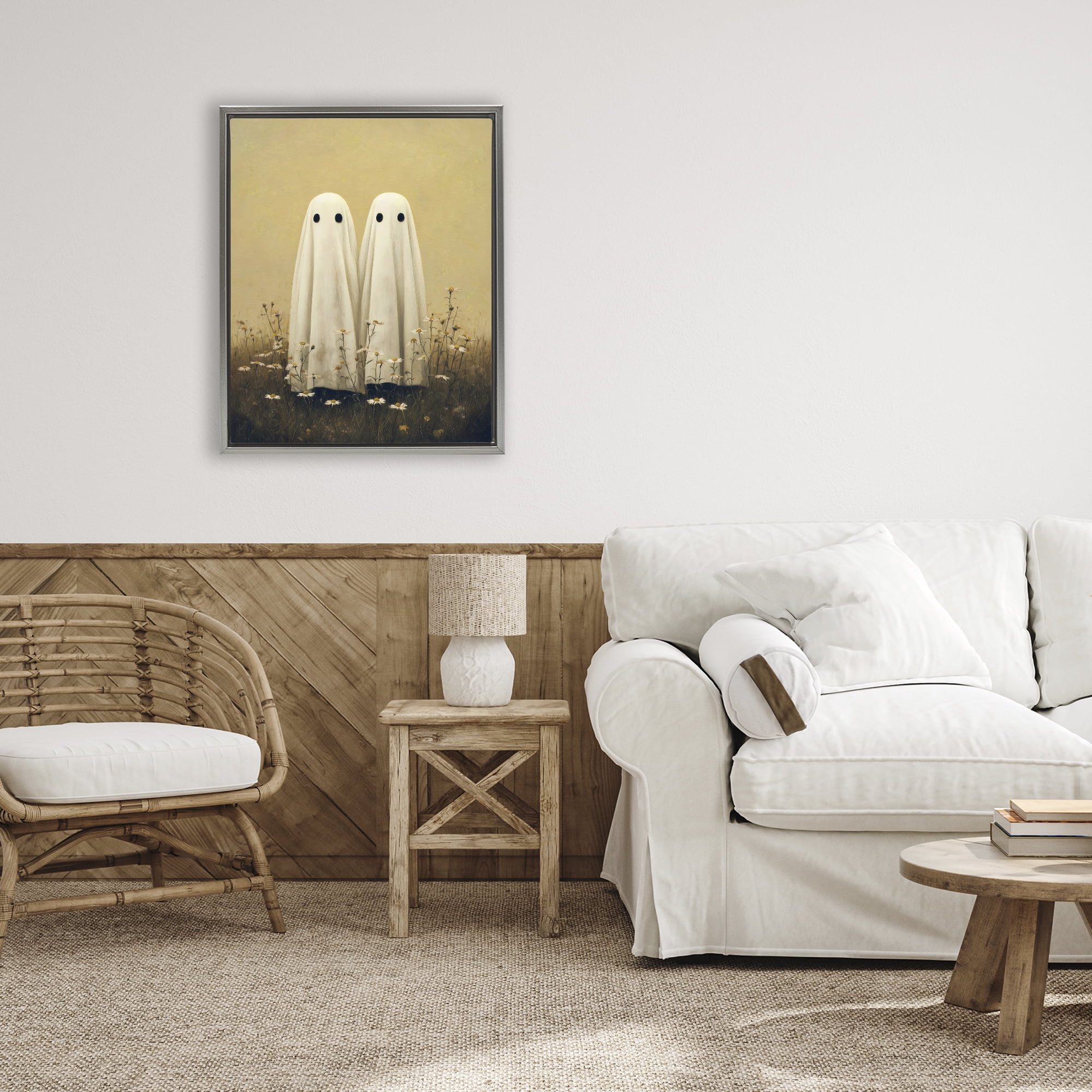 Daisy Ghost Couple Gray Framed Floater Canvas Wall Art, design by Arlington Prints