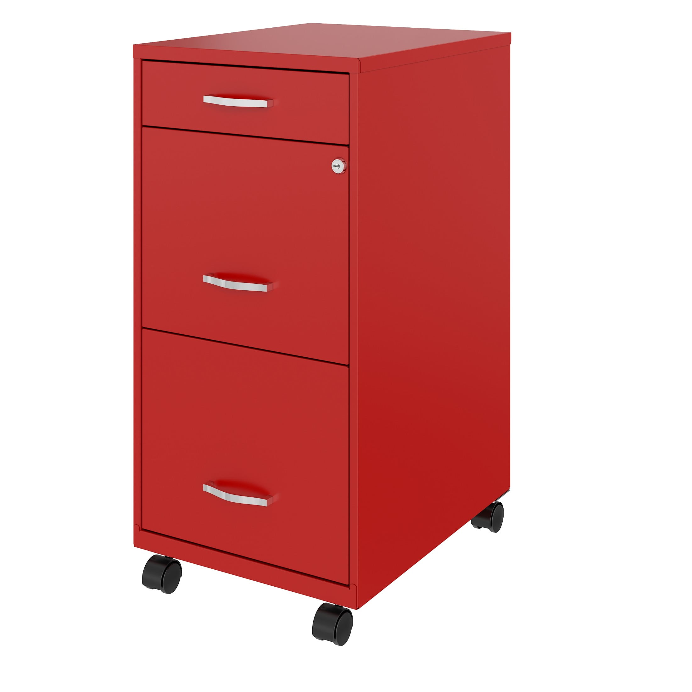 Space Solutions 18" Deep 3 Drawer Mobile Letter Width Vertical File Cabinet, Red
