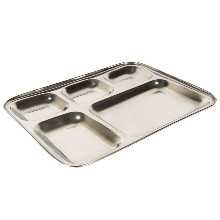 Trifri Stainless Steel Dinner Plate Heavy Weight Indian Dinner Thali 5 Compartment Plate Thali For Camping Picnics School Portion Control Dinner