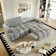 thumbnail image 4 of FFH 90.2" Pull Out Sofa Bed with Storage, 3-in-1 Convertible Sleeper Sofa King Size, Modern 4-Seater Teddy Couch for Living Room, Gray, 4 of 16