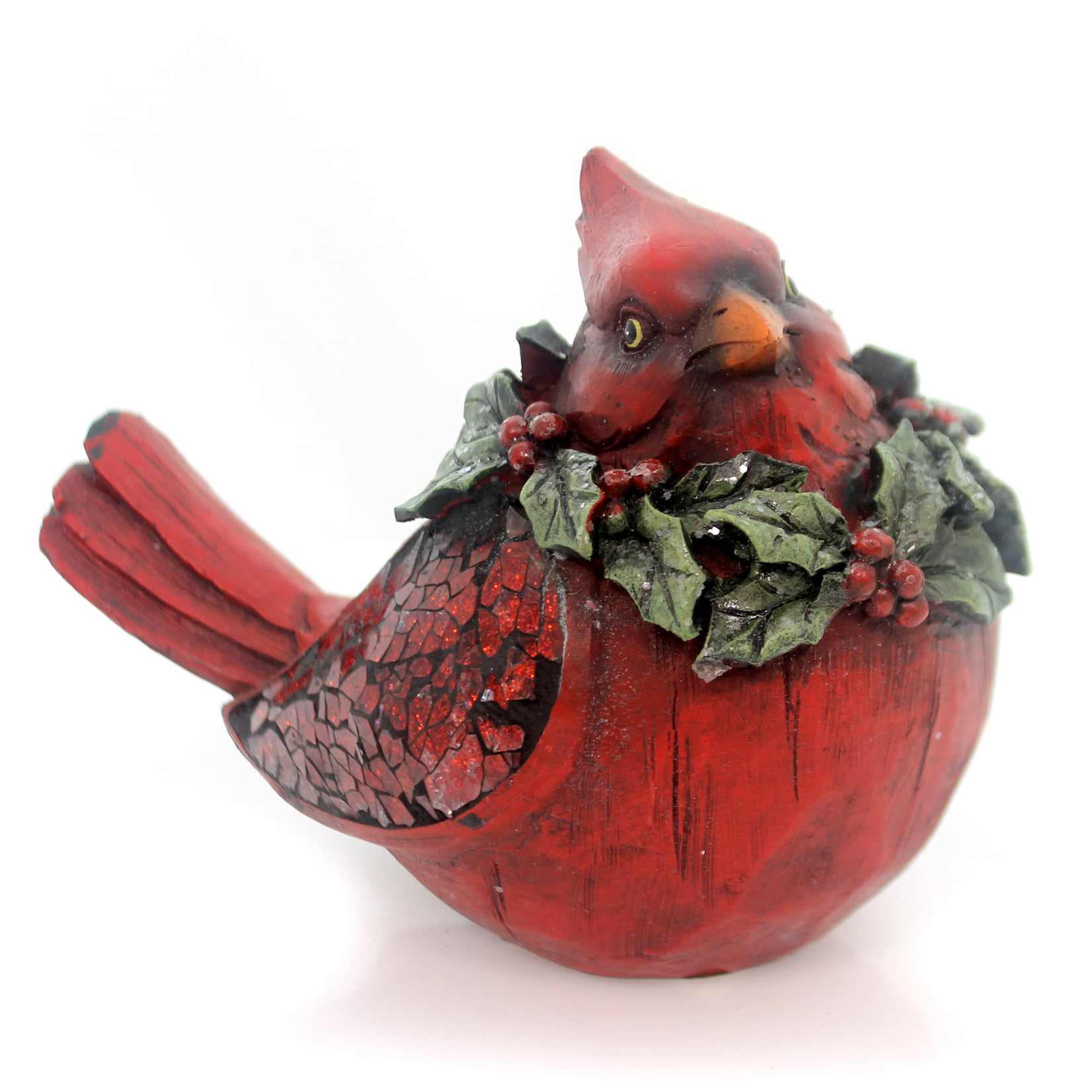 Christmas CARDINAL FIGURINE Polyresin Red Bird Holly
