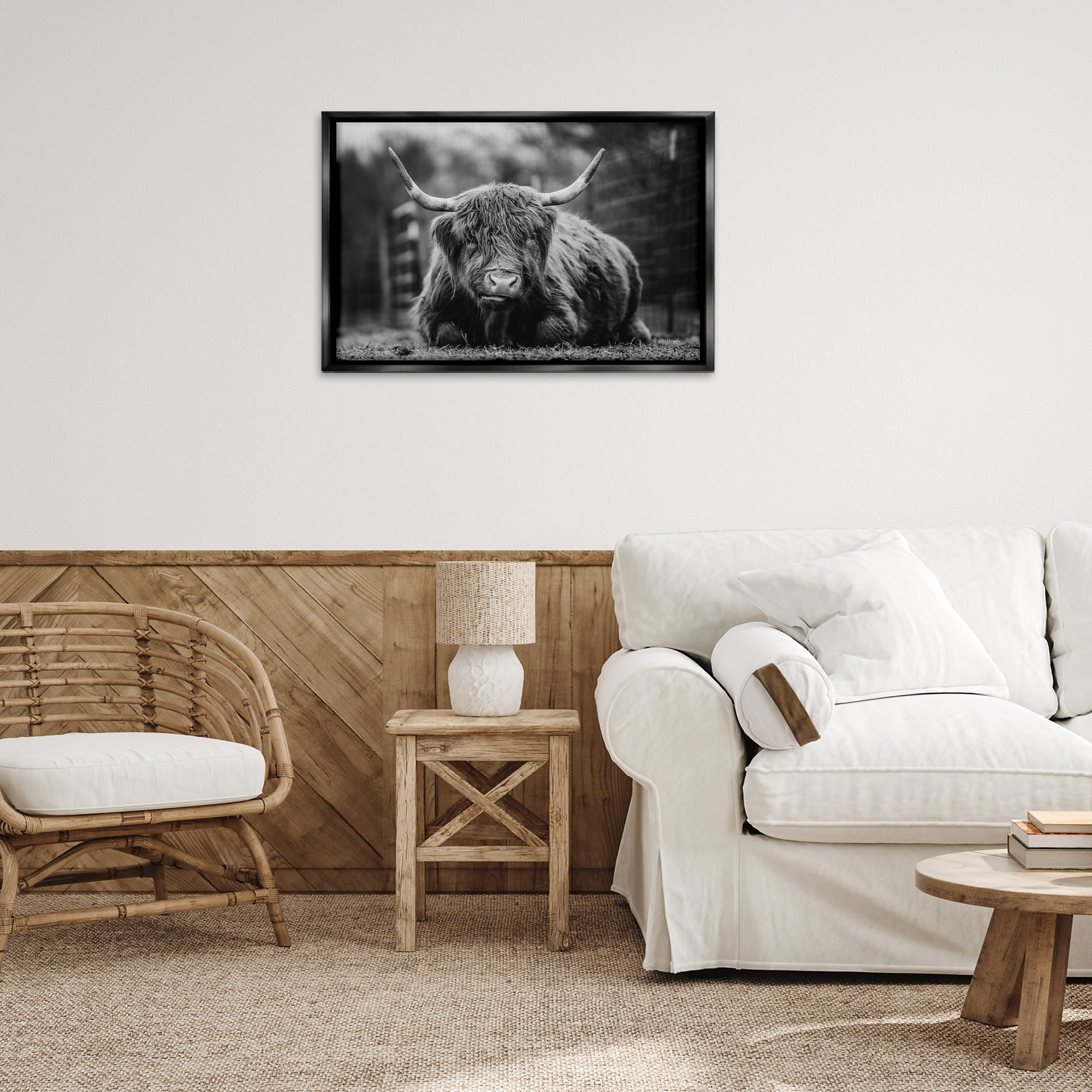 Stupell Industries Cattle Laying in Grass Animals & Insects Photography Black Floater Framed Canvas Art Print Wall Art, 31 x 21