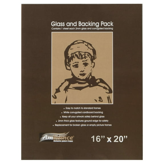 Ambiance Picture Frame Glass & Backing Replacement Inserts 2mm Thick Smooth Ground Edge Glass & White Corrugated Cardboard Backing - 16 x 20 - Single Item