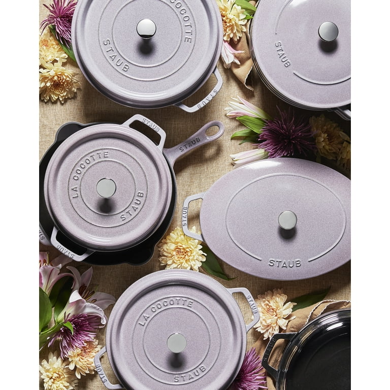 STAUB Cast Iron Set 4-pc, Stackable Space-Saving Cookware Set, Dutch Oven  with Universal Lid, Made in France, Lilac 