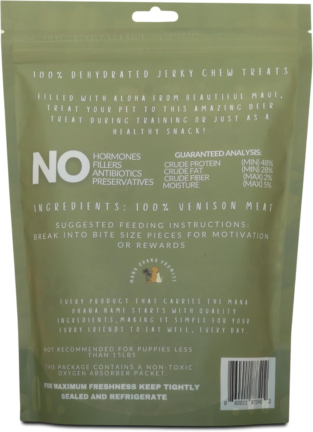 Deer Jerky Dog Treats - HYZ01 100% Venison Meat, Grain-Free & All Natural | Healthy Chew Treats for Medium & Large Dogs | Made in USA - 8 Oz