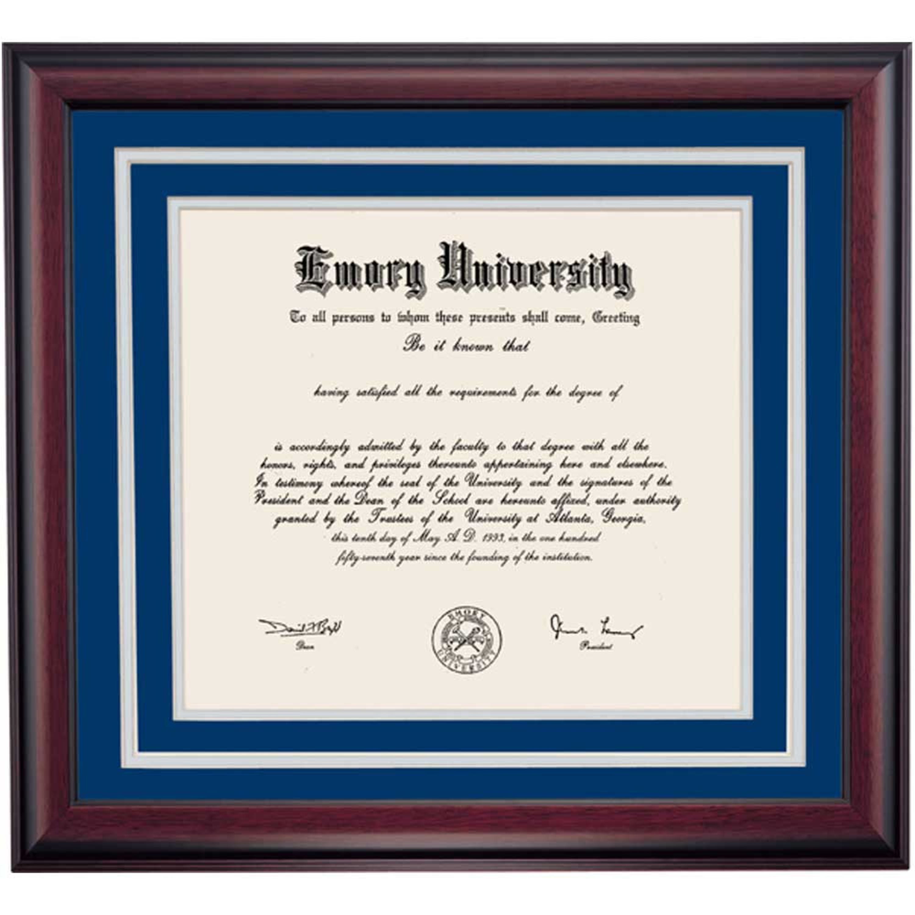 OCM Diploma Frame for Emory University, 21" x 24" Frame, Navy/Gray Mat