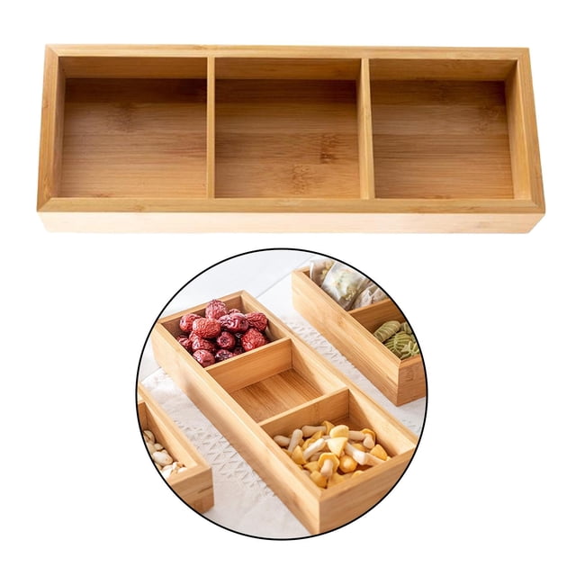 Bandeja de Servir de Y Nuez de con Organizador de Compartimiento, Rectángulo Cuadrado en Sección de Almacenamiento de Alimentos de Mad Los 33x12CM BLESIY Bandeja de madera para servir