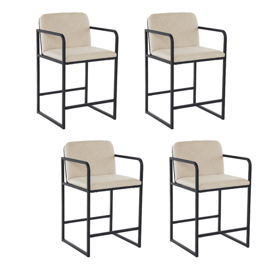 Set of 4 Modern Upholstered Counter Height Bar Stool with Armrests, Metal Frame and Padded Seat, Comfortable Dining Chair for Kitchen Island, Home Bar or Restaurant (Beige)