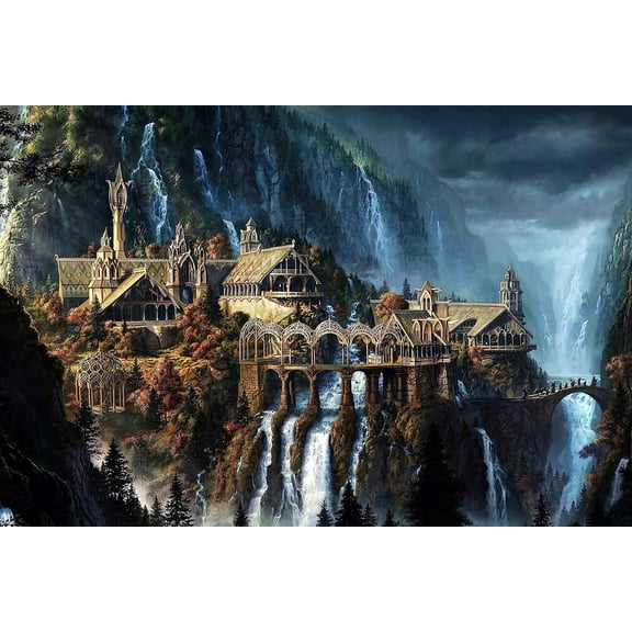 Puzzles for Adults 1000 Pieces,Lord of The Rings Puzzle,Waterfall Town 1000 Piece Puzzle for Adults Artwork Jigsaw Puzzle Family Game Puzzle 29.5" x 19.7"