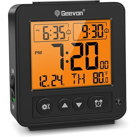 Smart Night Light Small Digital Alarm Clock with 2 Increasing Beep Alarm, Indoor Temperature, Battery Operated Travel Clock for Bedroom, Bedside, Desk(Black)