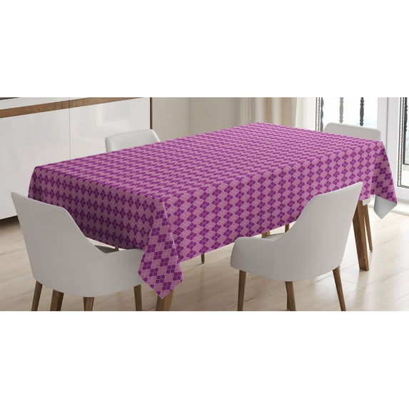 Quatrefoil Tablecloth, Folkloric Vintage Motif Creates Repetitive Rhombuses in Colors Print, Rectangle Satin Table Cover Accent for Dining Room and Kitchen, 52" X 70", Purple and Pink, by Ambesonne