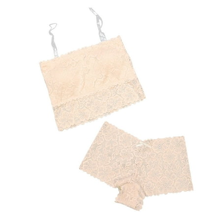 HCNTES Sexy Lingerie for Women - 2 Piece Lace Teddy Lingerie Set with Underwired Bra S Light Yellow