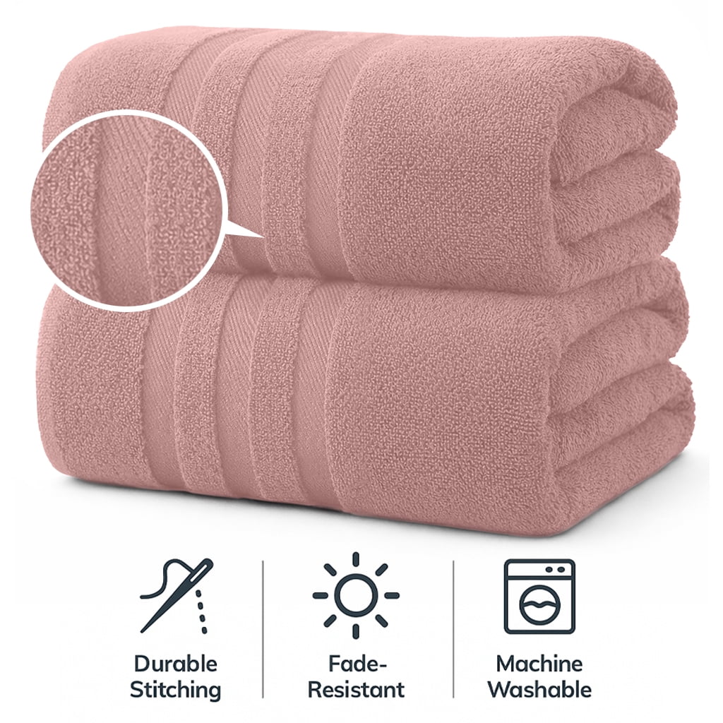 RIVERSIDE 2 Pack Luxury Bath Sheets 35×70 Soft Quick Dry Extra Large Cotton Towels 600 GSM Hotel Quality Spa - Dusky Pink