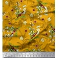 thumbnail image 1 of Soimoi Gold Cotton Cambric Fabric Leaves,Primrose & Cottonball Flower Print Sewing Fabric BTY 56 Inch Wide, 1 of 1
