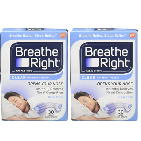 Breathe Right Clear Nasal Strips, Clear, Large, 30 Ct (2 Pack) (Bundle)