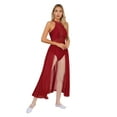 thumbnail image 5 of IEFIEL Womens Sleeveless Lyrical Dance Dress Illusion Deep V-neck Mesh Split Maxi Dress Flowy Modern Dance Leotard Burgundy XXL, 5 of 7
