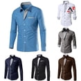 thumbnail image 2 of Am moda hombres cuello de pie manga larga Color bloque botón hasta camisa Slim Fit Toppangjing, 2 of 4