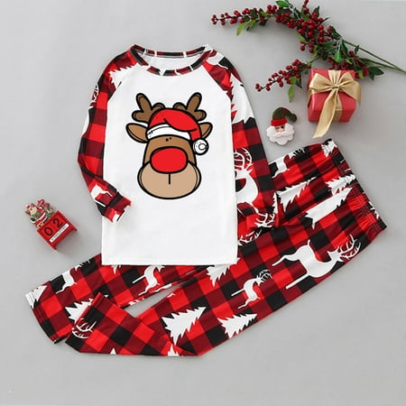 

NEGJ Christmas Kinds Matching Family Pajamas Sets Christmas PJ s With Print And Plaid Printed Long Sleev