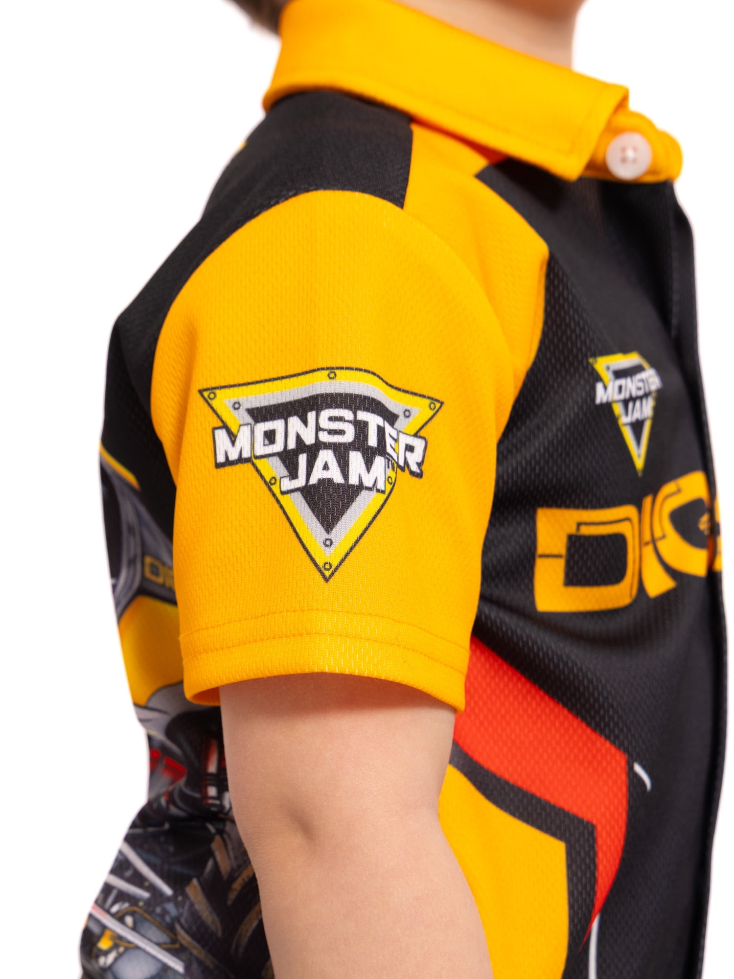 Monster Jam Digatron Toddler Boys Button Shirt with Short Sleeves, Sizes 12M-5T