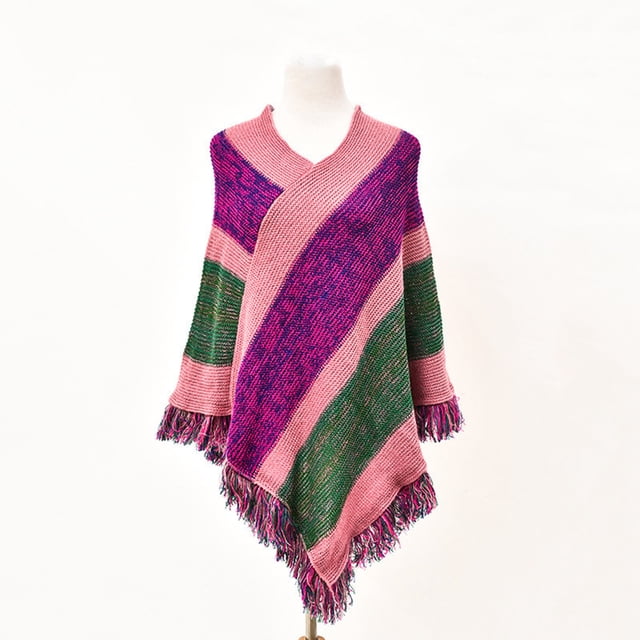 Foulard Violette Poncho Imprimé pour Femmes avec Franges Châle Tricoté Foulard Frangée Chandail Cape Cadeaux pour Femmes Foulard Ourlet à Franges Cape Châle