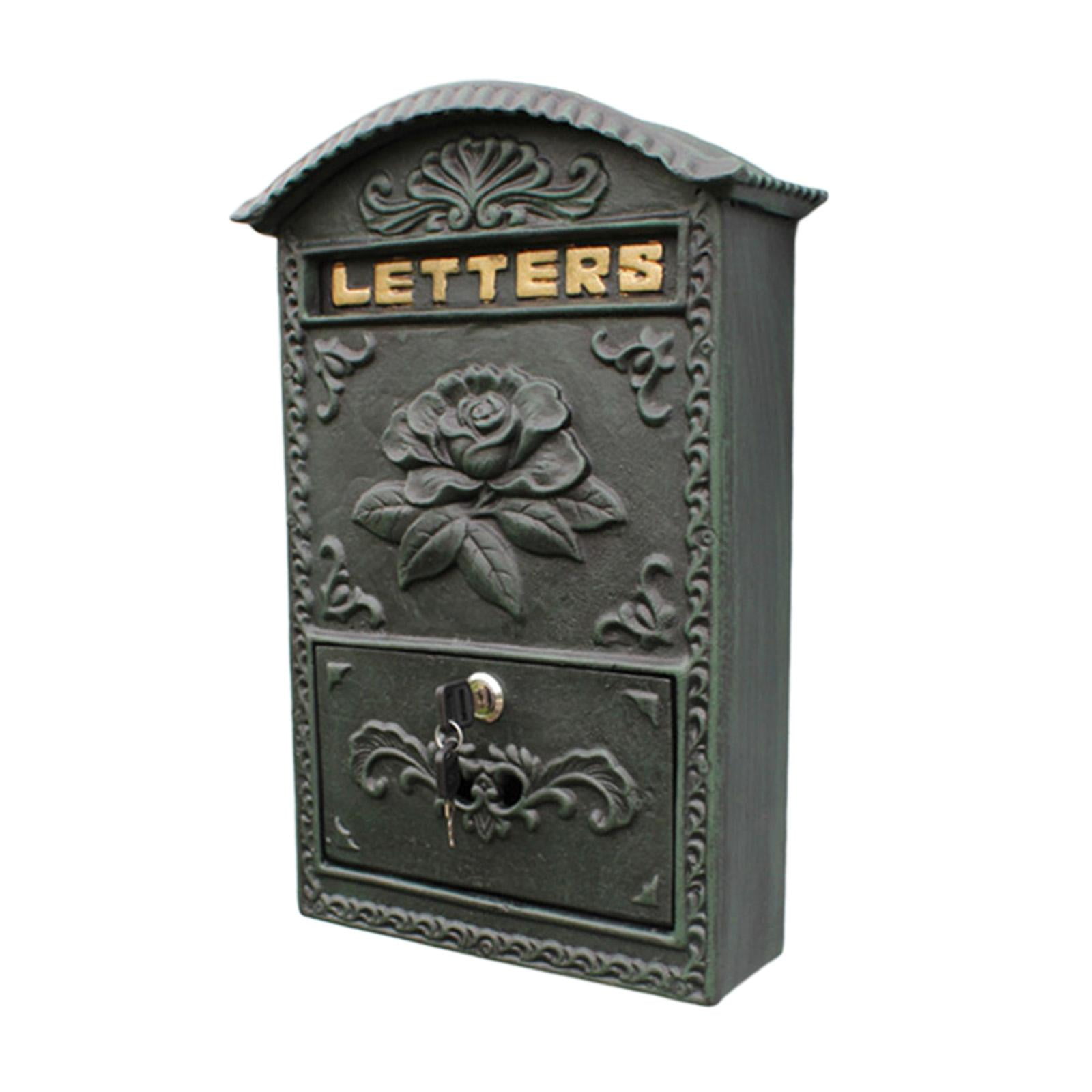 Vintage Retro Cast Iron Wall Mount Mailbox Mail Postal Letter Box W/ Lock & Keys 