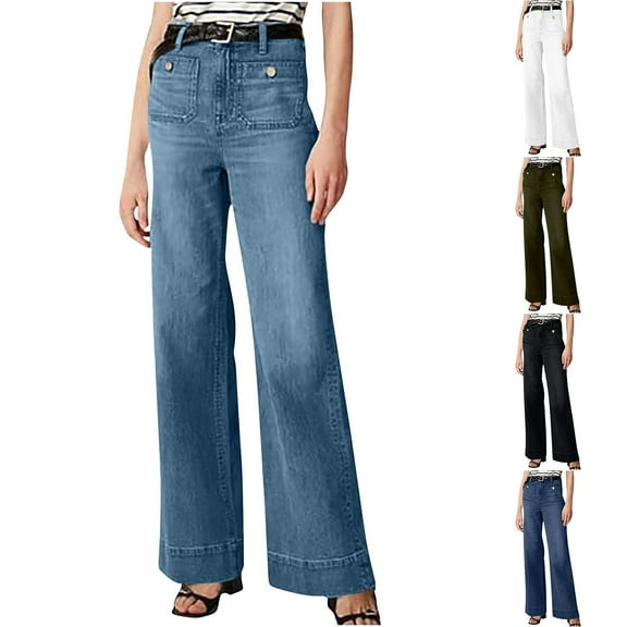 Miluxas Wide Leg Jeans for Women Trendy High Waisted Flare Jeans Cropped Denim Pants Stretchy Baggy with Patch Pockets