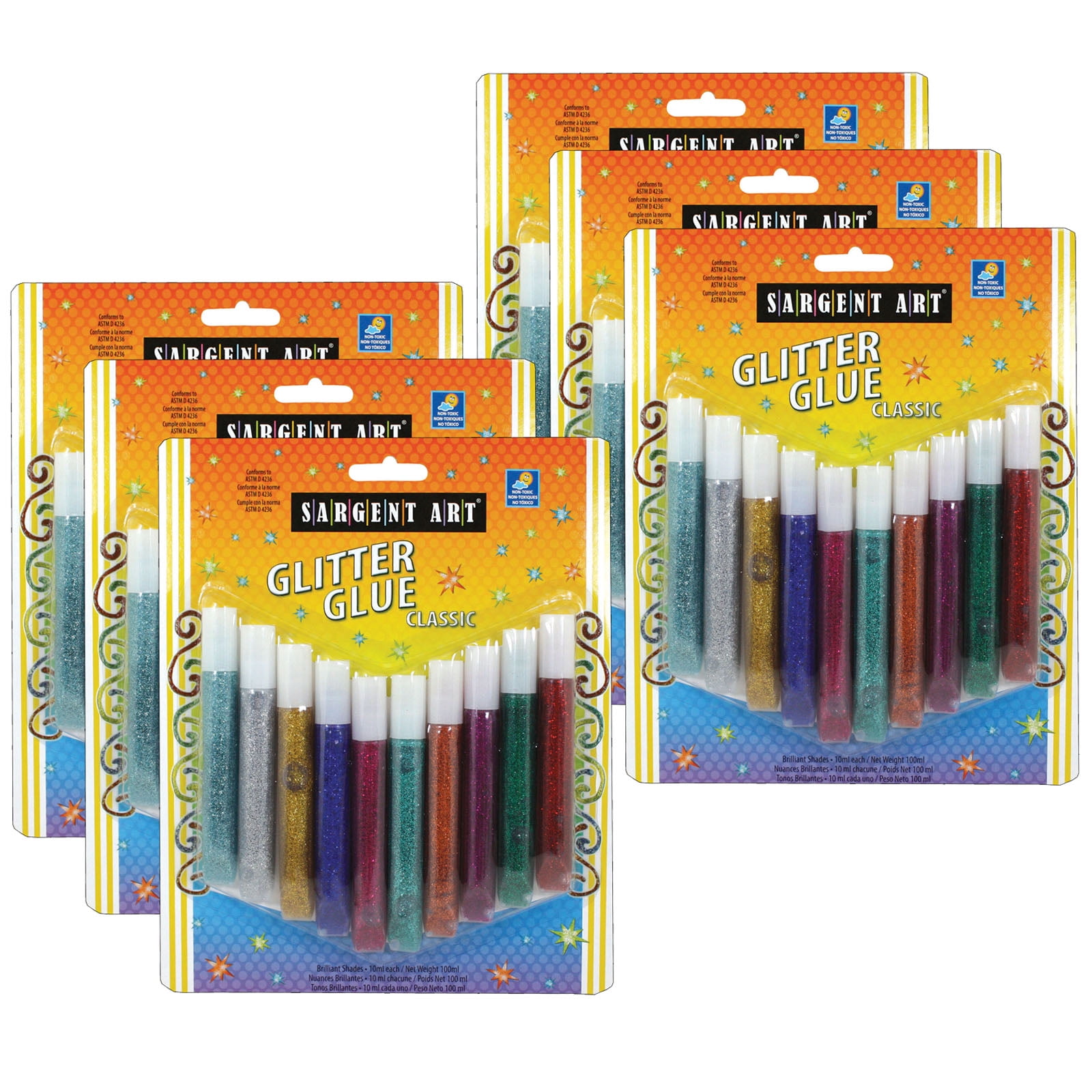 Pack of 10 NEW Art Box Glitterglue Assorted Colours 