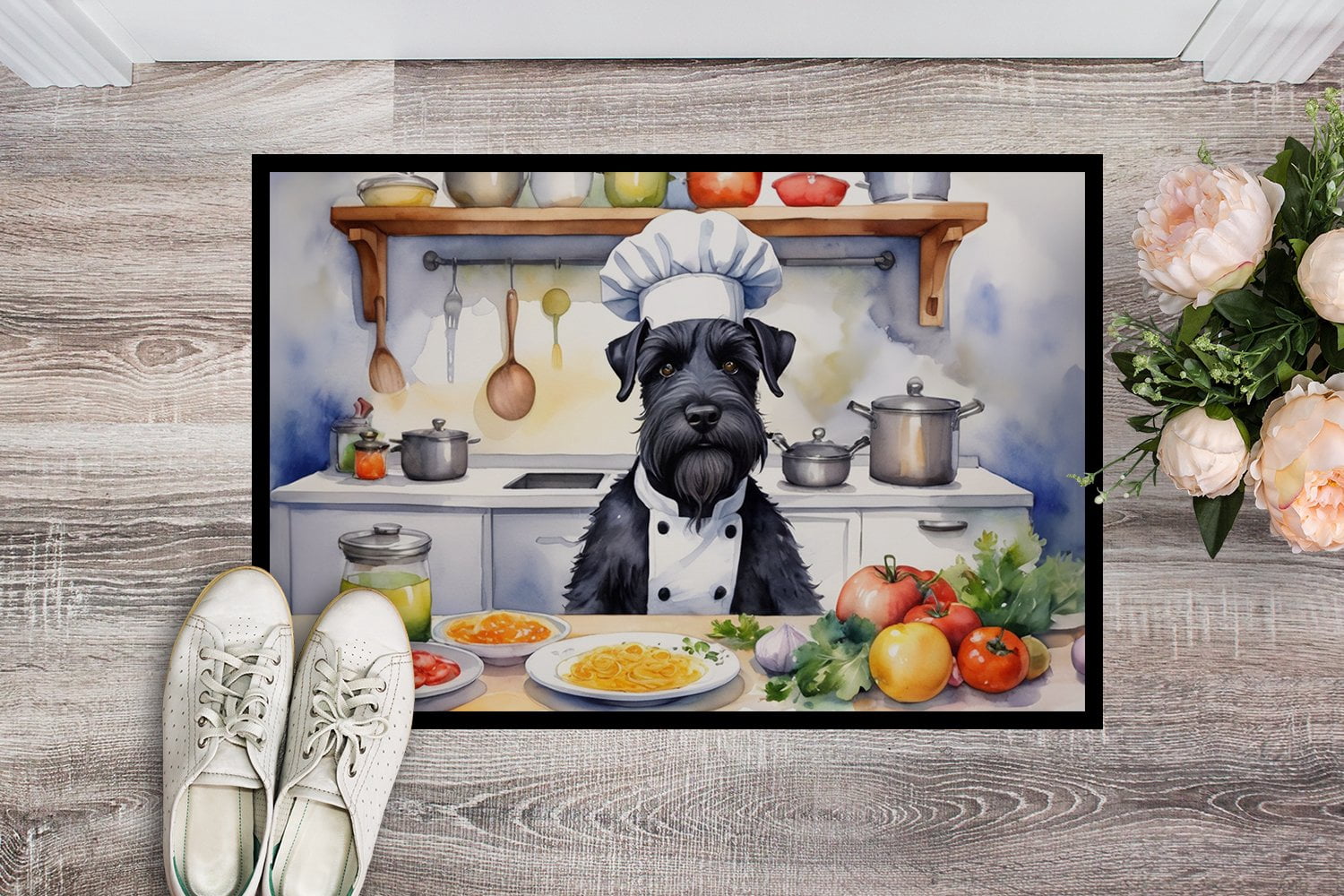 Caroline's Treasures DAC6256JMAT Giant Schnauzer The Chef Doormat Front Door Mat Indoor Outdoor Rugs for Entryway, Non Slip Washable Low Pile, 24H X 36W