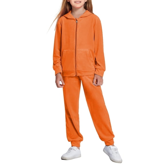 Arshiner Girls 2 Piece Velour Tracksuit Zipped Hoodie Fashion Jogging Sets