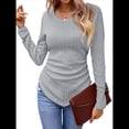 thumbnail image 3 of Camisas de Larga para Mujer, Cuello en V, Punto Acanalado, Corte Entallado, Suéter Ligero, Blusas Informales Elegantes de Otoño Gris XL, 3 of 9
