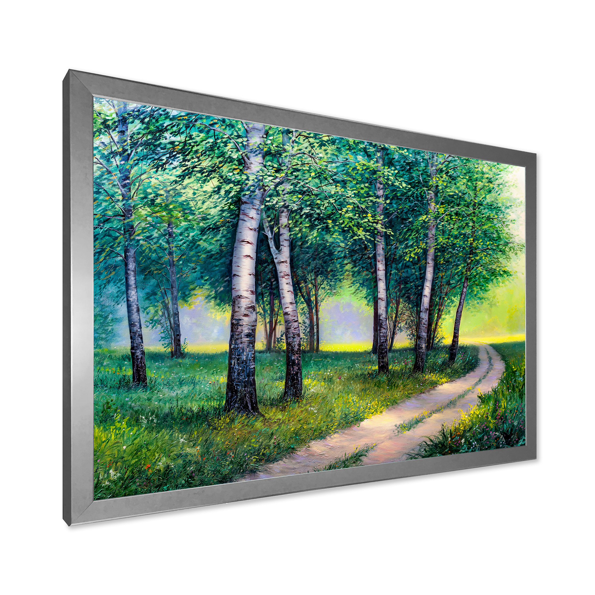 Designart 'Summer Forest Path By The Birches' Lake House Framed Art Print