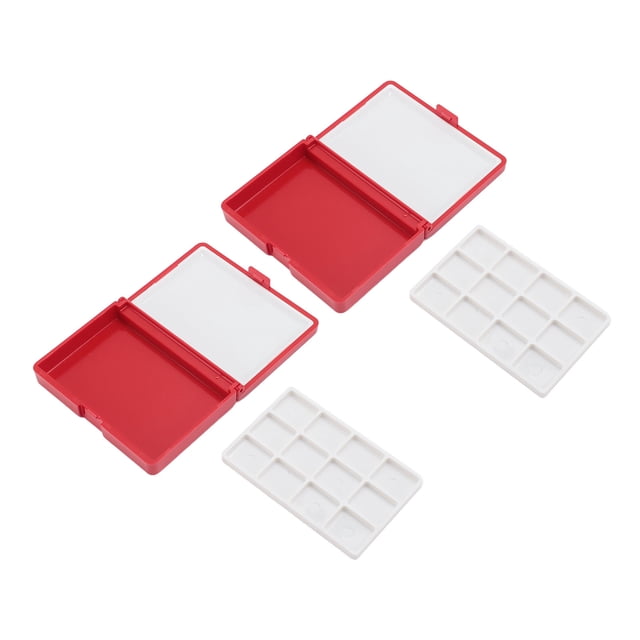 Caja de acuarela portátil de 2 piezas, desmontable, fácil de limpiar, compacta, mini paleta de acuarela para artistas principiantes, caja roja, 12 cuadrículas