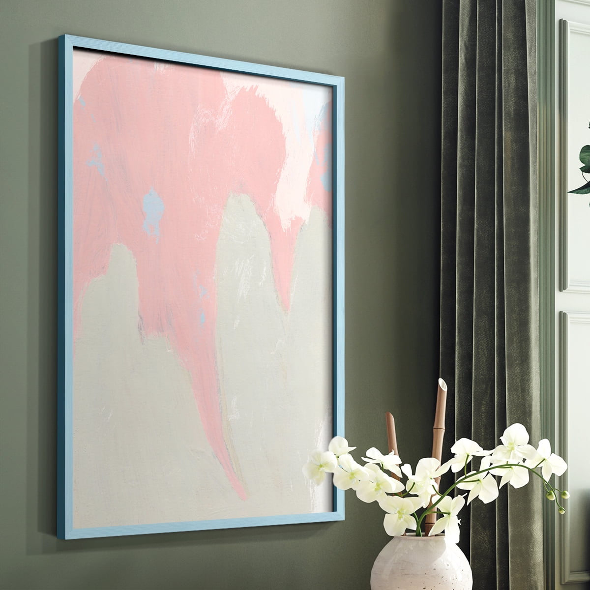 Blushing Abstract IV Framed Print in Blue Solid Wood Framed Print No Nail Hanging