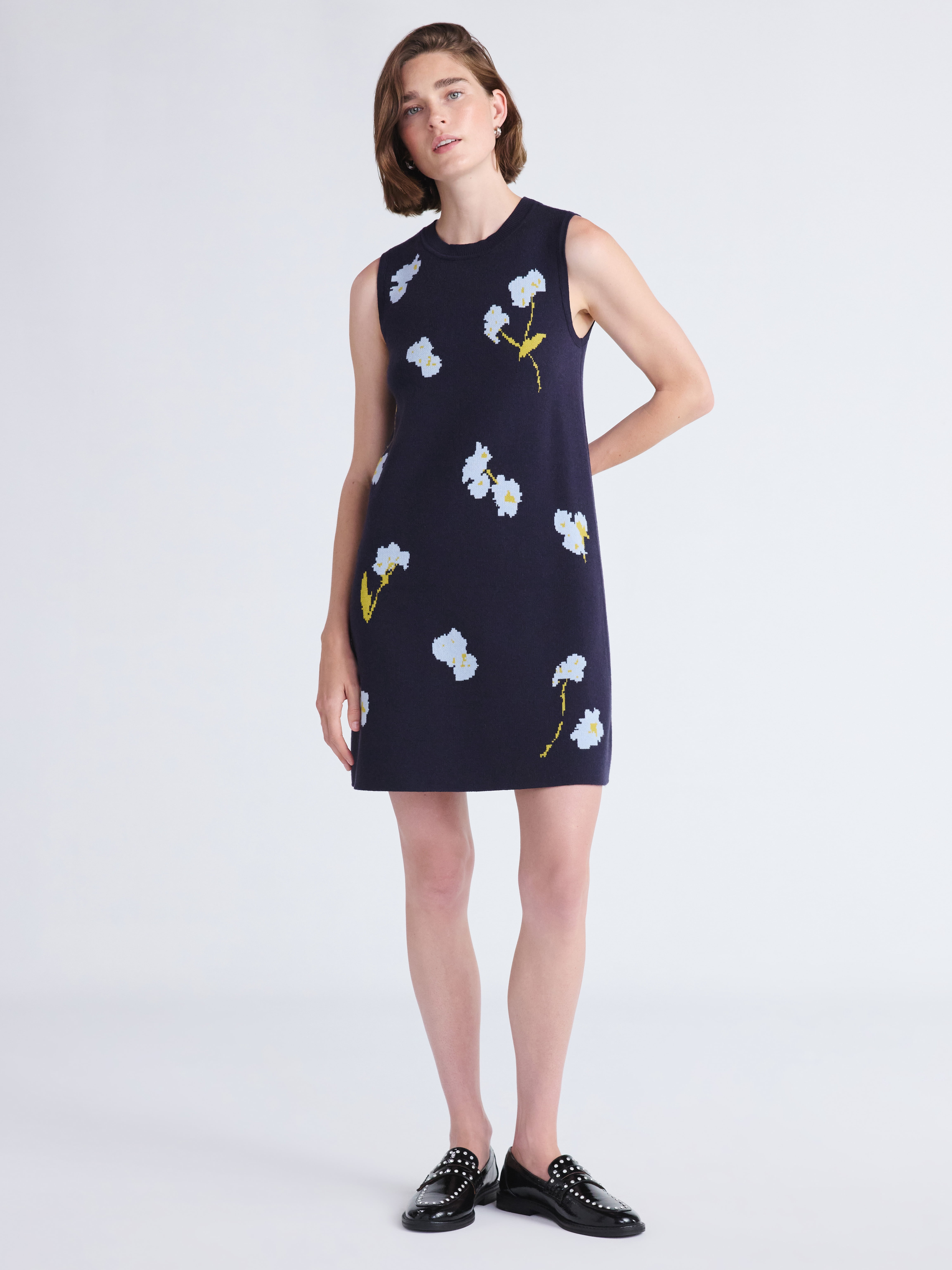 Free Assembly Women's and Women's Plus Sleeveless Floral Jacquard Mini Sweater Dress, Sizes XS-XXL