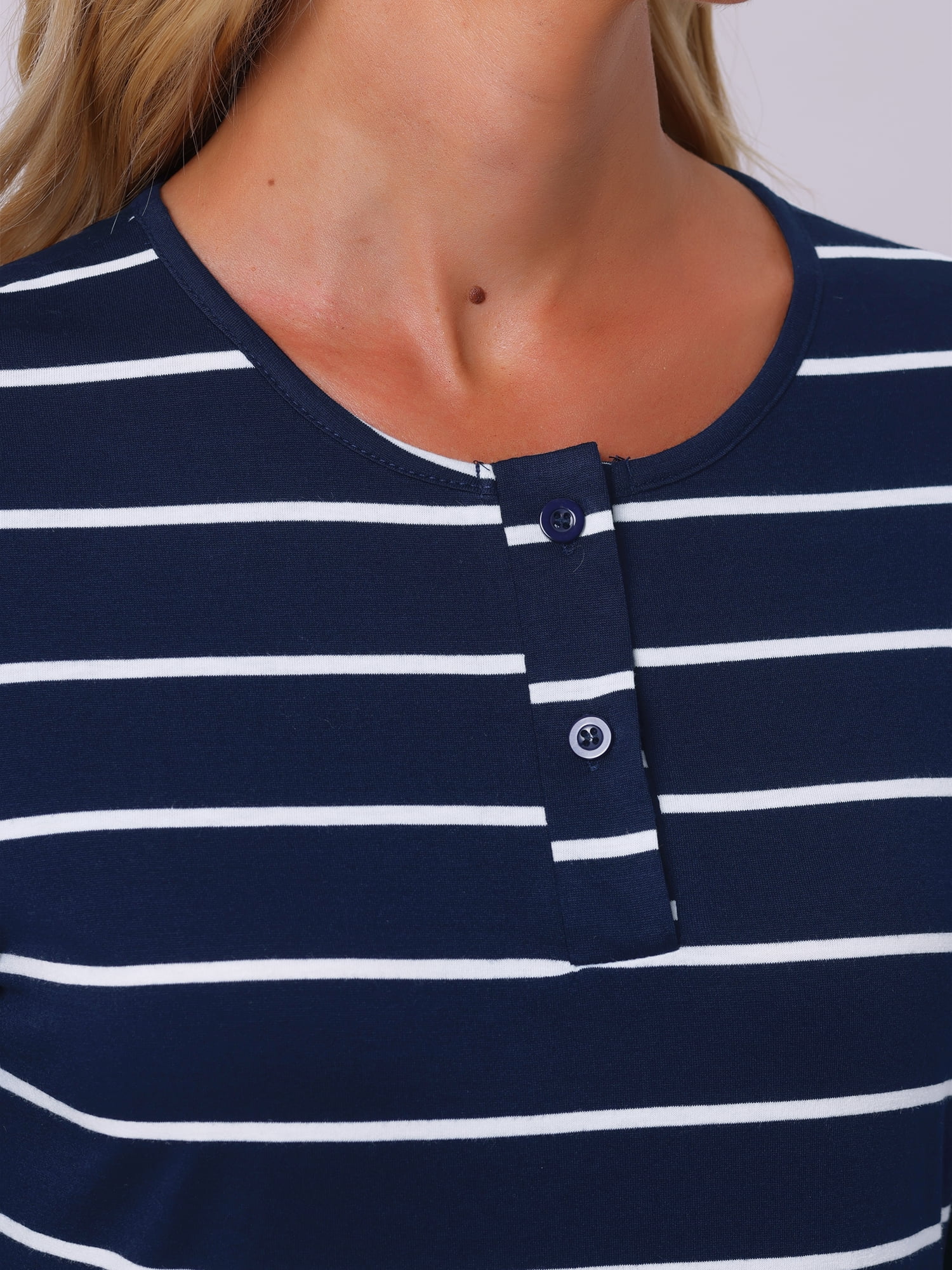 DARING DIVA Women's Rayon Button 3/4 Sleeve Striped Nightdress XS Navy