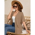 thumbnail image 2 of Demotime Women's Cardigans Open Front Short Sleeve Soft Casual Cover Up with Pockets Light Coffee XL, 2 of 7