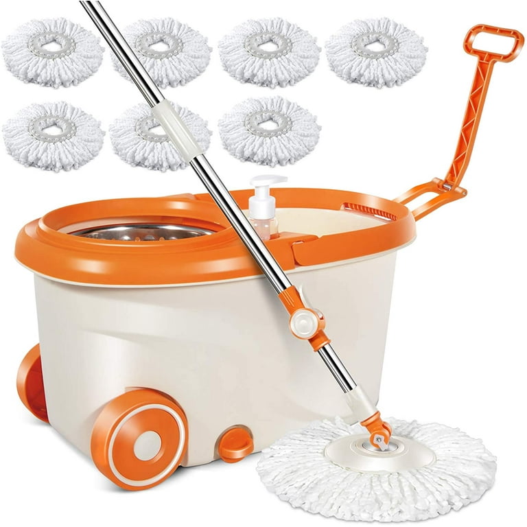MASTERTOP Spin Mop & Bucket with Wringer Set, Floor Cleaning, Household  Cleaning Supplies, Stainless Steel Spinning Mop Bucket, 7 Microfiber Mop